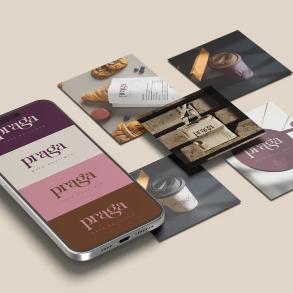 Proyecto de branding con la marca Praga, cafetería boutique que evoluciona a café–restaurante urbano.